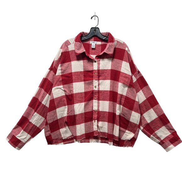 Rue + - Women's Long Sleeve Plaid Shirt - Red/White - 3X - Picture 1 of 12